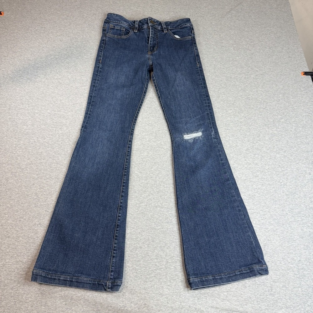 ZARET SAHAR Colombian Flare Jeans Blue Distressed Push Up Denim Womens  27x30